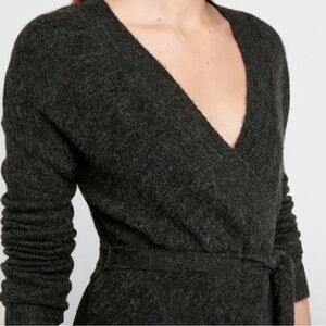 United Colors of Benetton Wool V-Neck Dark Grey Wrap Cardigan